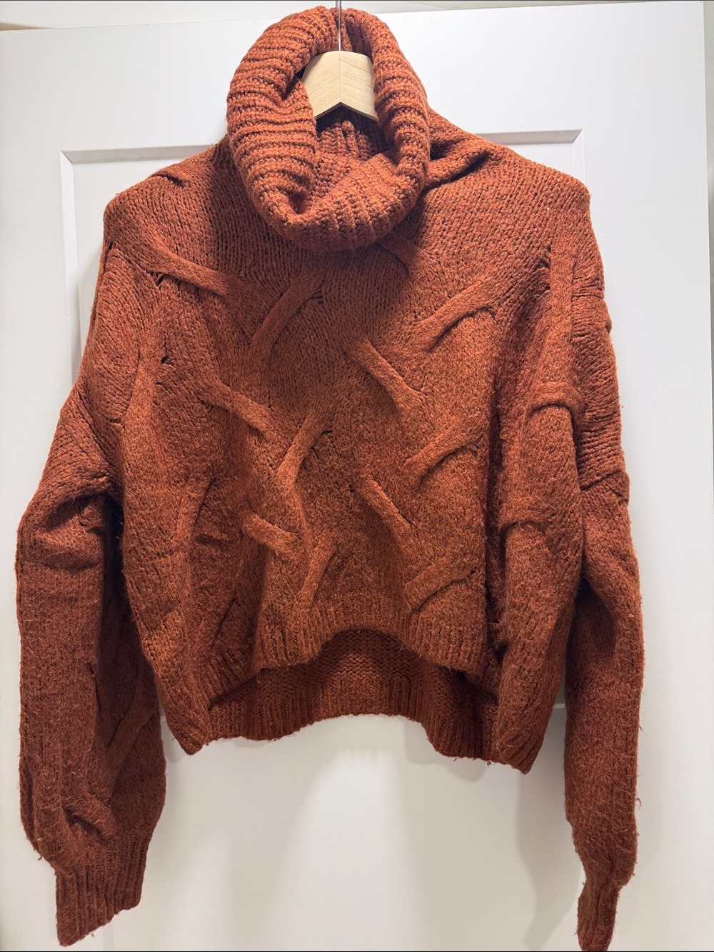 Madewell Chunky Cable Knit Turtleneck Sweater Rust Brown Med